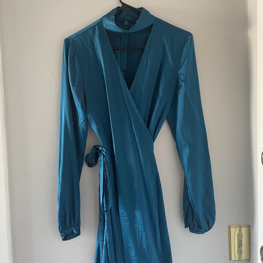 LPA Satin Silk Wrap Dress - Midnight Blue